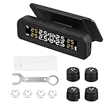 X AUTOHAUX Tire Pressure Monitoring System TPMS Wireless Solar Charger Monitor on Windowshield 5 Alarm Modes with 4 External Sensors LCD Display Angle Adjustable Monitor for Car RV SUV