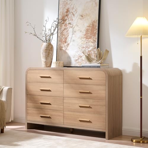 Image of Curved Drawer Dresser for Bedroom with 8 Drawers, 54'' Wide Chest of Drawer