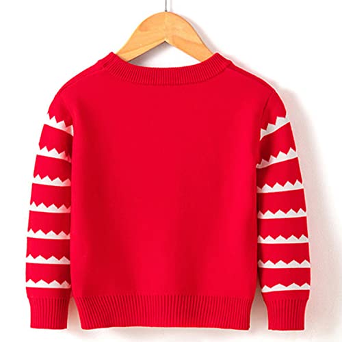 Children Warm Blouse Toddler Boys Girls Christmas Cartoon Dinosaur Print Warm Knitted Sweater Long (Red, 3-4 Years)3
