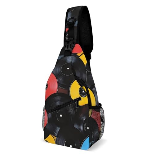Colorful Vinyl Records Crossbody Sling Backpack Casual Chest Bag Fanny Pack for Women Men Travel Hiking