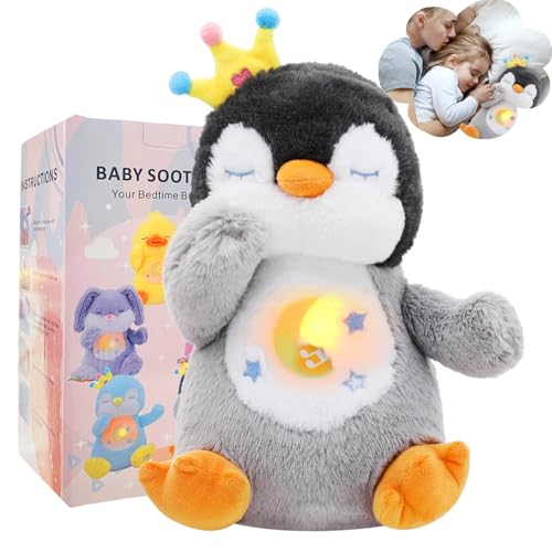 Breathing Stuffed Animal, Soothe Snuggle Penguin Plush for Anxiety Adults and Kids, Volume Control, Machine Washable, Sleep Buddy Soothing Penguin with Realistic Breathing and Lights Music, 4 Modes