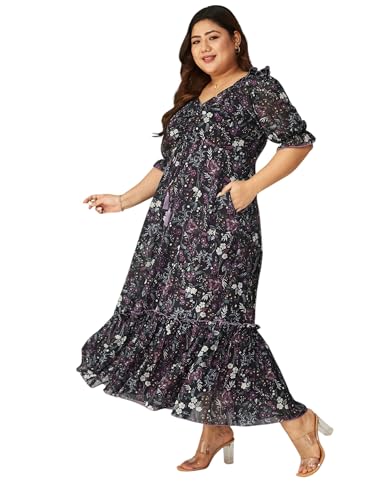 Image of Miss Chase A+ Women's V-Neck Three-Quarter Sleeve Floral Wrap Chiffon Midi Dress