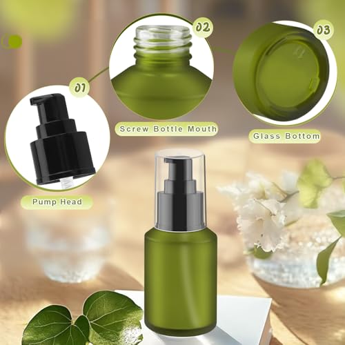 6 Pcs Frosted Green Glass Pump Bottle Empty Lotion Foundation Container Cosmetic Dispenser with Press Pump for Essence Lotion - 60ml/2oz3
