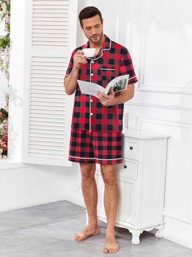 Image of Mens 2 Piece Short Sleeve Button Down Pajama Set, S-3XL | Soft Modal Fabric, Cool Lightweight Sleepwear & Loungewear with Pockets, Home Relaxing