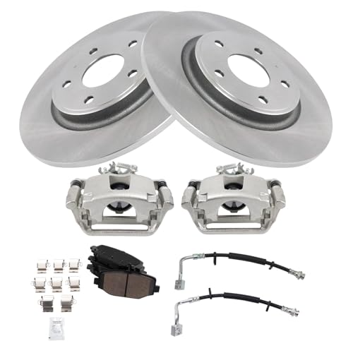 Image of TRQ Rear Brake Pad and Rotor Set Ceramic 328mm Rotors Calipers Compatible with 2012-2016 Chrysler Town and Country 2012-2018 Dodge Grand Caravan 2013-2015 Ram Cargo Van