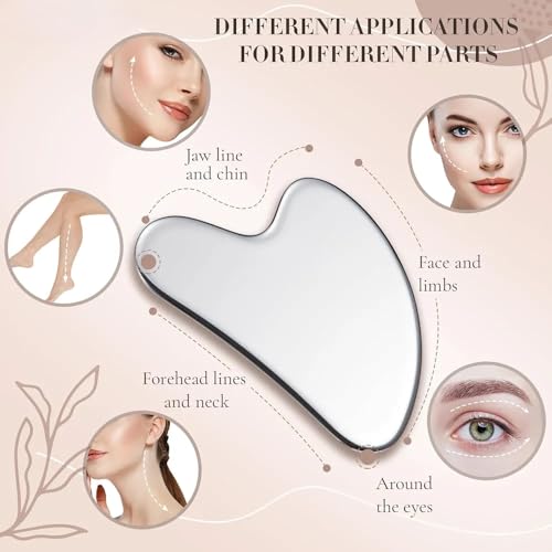 Image of Gua Sha Combo Pack - Rose Quartz & Stainless Steel Face and Body Massage Tools for Puffiness, Lymphatic Drainage, Skin Tightening & Natural Glow (Grey & Pink)