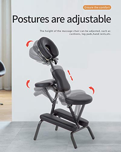 Massage Chair Portable Tattoo Chair Folding Height Adjustable 2 Inch Thick Sponge Light Weight Therapy Chairs Carring Bag Face Cradle Travel Spa Chairs (Black) #TOP6
