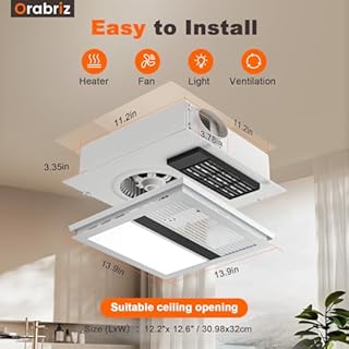 Orabriz 4-in-1 Bathroom Exhaust Fan with Heater, 1100W/2200W Dual Heating, 220 CFM Ventilation, 6000K 1800LM LED Light, Quiet Bath Fan with Light and Heat, Ceiling Mount, Plug-In or Hardwired
