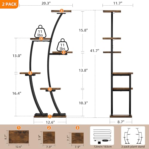 Image of BACEKOLL Plant Stand Indoor with Grow Lights, Plant Shelf Indoor 2 Pack, Corner Plant Stands for Indoor Plants, 6 Tiered Plant Flower Display Shelf, Half-Moon Plant Rack for Home, Living Room, Black