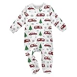 Emelivor Plaid Bus Car Baby Newborn Pajamas Outfits Long Sleeve Footed Pjs for Boys Girls