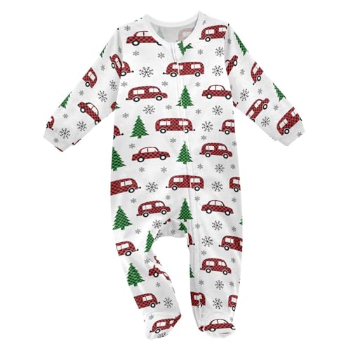 Emelivor Plaid Bus Car Baby Newborn Pajamas Outfits Long Sleeve Footed Pjs for Boys Girls