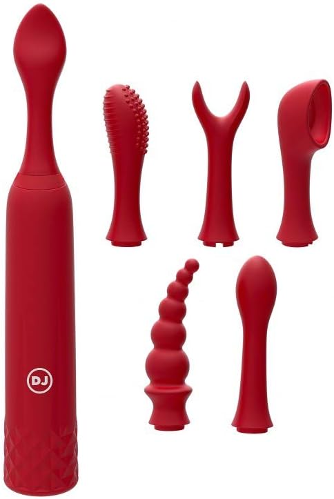 Ivibe 109372 Vibrador Pequeño con 7 Cabezales Intercambiables, Rojo, 16.51x10.92x5.33cm