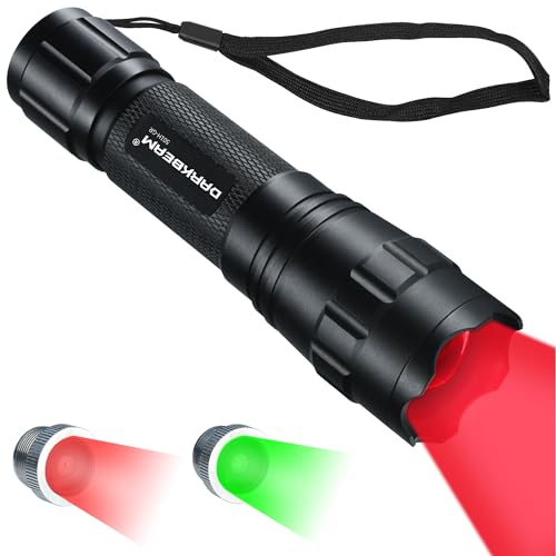 DARKBEAM Flashlight LED Green & Red Light, Powerful Redlight Portable Tactical Focusable Flashlights Water-Resistant to Keep Night Vision, for Fishing Hunting, Astrophotography, Stargazin