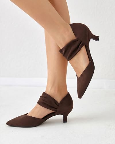 Image of Coutgo Womens Low Kitten Heel Dress Shoes Pointed Toe Slip on Ankle Strap Cutout Elegant Party Wedding Pumps