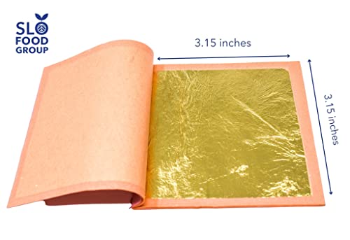 Slofoodgroup - 24 Karat Edible Gold Leaf Loose Sheets - 25 Sheets Gold Leaf Per Book - Gold Leaf Sheet Size 3.15In X 3.15In Loose Leaf Sheets - Edible Decoration, Crafting, Art And More #TOP5