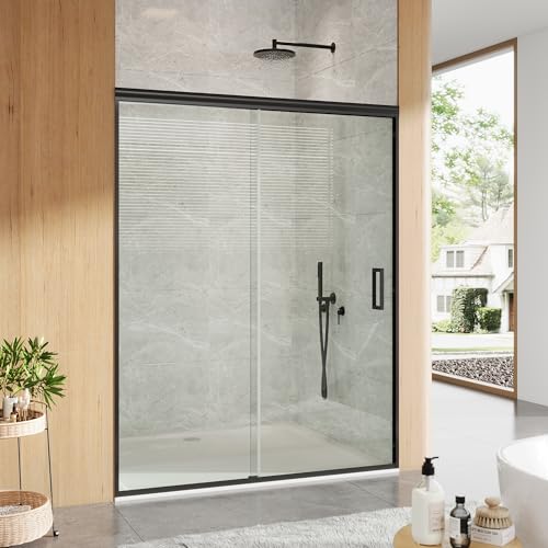 Image of Framed Bypass Shower Door 44-48 inch Wx72 inch H, Aluminum Structure with Dual Sliding Panels, 6mm Coated Tempered Glass, Matte Black Finish, Space-Saving Easy-Glide Bathroom Door