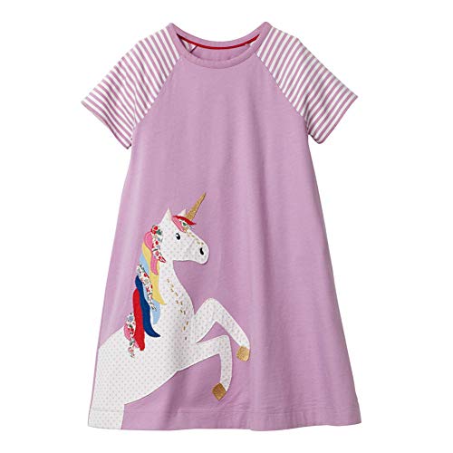 HILEELANG Toddler Girl Cotton Summer Short Sleeve Casual Dress
