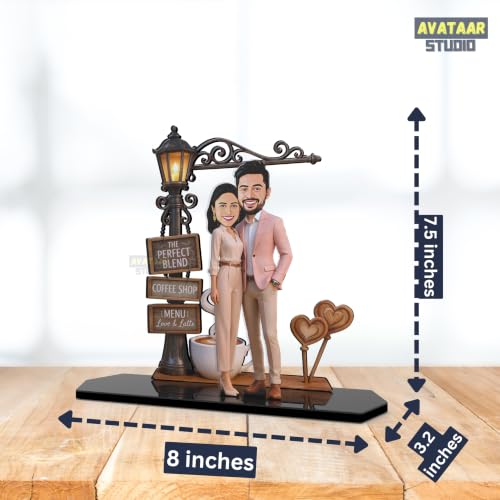Image of Wood Rectangular Personalized Caricature Gift for Couple, 7 Inches, Tabletop Multicolor, Art Deco Style (COUPLE 14)