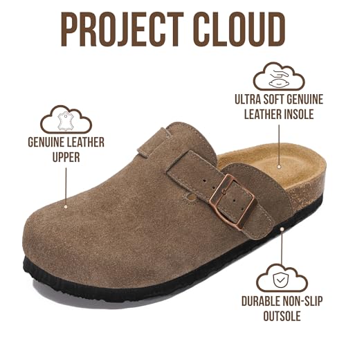 Image of Project Cloud 100% Genuine Leather Footbed Clogs for Women - Memory Foam Arch Support Slippers for Women - Trendy Slip-ons Women's Mules & Clogs Sandals