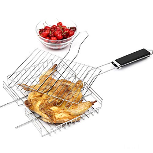 Kalaokei Barbecue Tools Stainless Steel Rectangle BBQ Grill Outdoor Camp Barbecue Net Rack with Handle