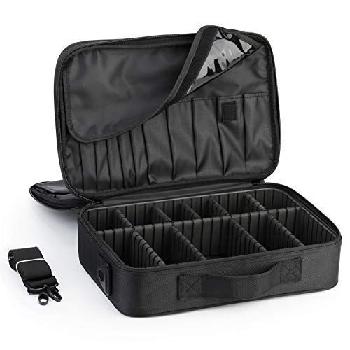 Oxford Makeup Bag Jewelry Organizers Cosmetics Storage Packing Organizers Portable Storage Bag with Straps and Adjustable Dividers for Organizing Cosmetics Jewelry Digital Accessories (Black)