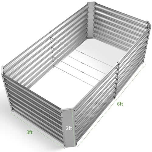 Image of Land Guard 6x3x2 ft Galvanized Metal Raised Garden Bed, 2FT Deep Root Elevated Planter Box Steel Large Vegetable Flower Bed Kit(Silver)