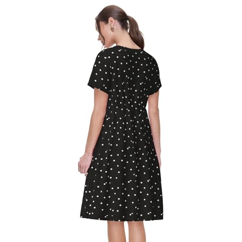 Robe d'été décontractée à pois noirs et blancs pour femme - 5