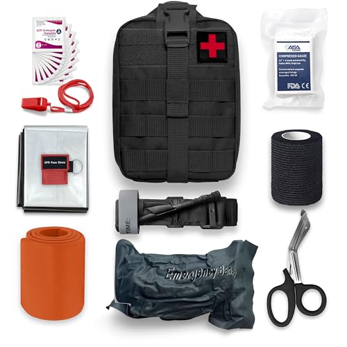 ASA Techmed Tactical First Aid Kit – Military-Grade Trauma Kit with Tourniquet for Hunting, Camping, Hiking, Fishing, Shooting, and Disaster Preparedness (Black)