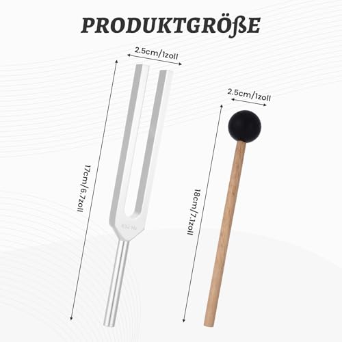 Stimmgabel 432 hz, Aluminiumlegierung Stimmgabel, Stimmgabel Therapie, mit Einem Silikonhammer, Einem Reparaturwerkzeug und Einem Reinigungstuch, Verpackt in Einem Samtbeutel