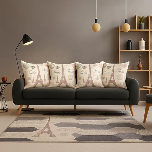 Image of Premium Polyester Fiber Cushion Fillers - Pack of 5| 12x12 Inches | Vintage Paris Theme | Cushions, Sofa Pillow, Cushion for Sofa, Cushion for Bed, Decorative Pillow, Pillow for Support