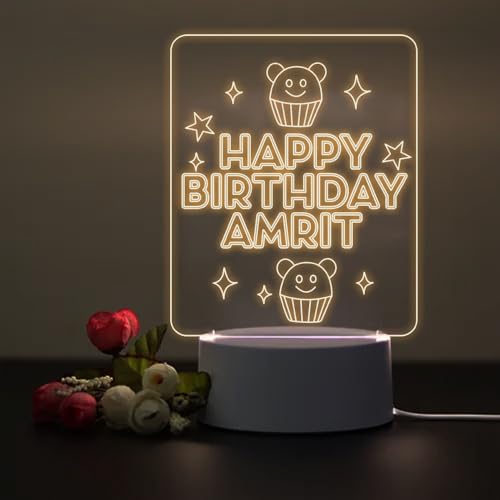 Image of Customized 3D Lamp for Birthday - Personalized LED Night Light with Names | Unique Gift for Husband, Wife Friends| Gifts Custom Decor for Happy Birthday Special (Everyone) (Happy Birthday Amrit)