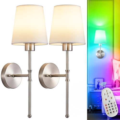 Image of Depuley Battery Operated Wall Sconce: Set of 2 Wireless Wall Lights with Remote for Bedroom - Rechargeable 15 Colors 19.9 inch Wall Lamp for Living Room Hallway Decor