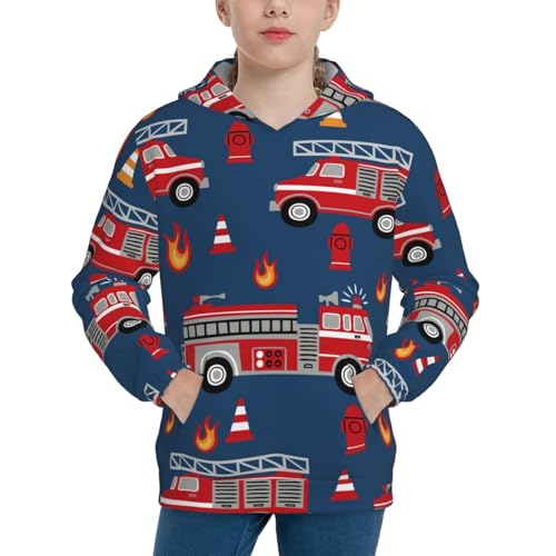 Fire Truck 1 Kid Hoodies Boys Sweatshirts Girls Pullover with Pocket