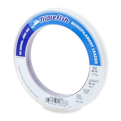 Image of Triple Fish Monofilament Fishing Leader - Clear, Camo Strong Tough Leader Material for Big Game Fishing, Up to 400lb Test
