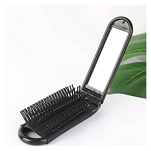 ヘアコームミラーコンパクトポケットサイズの髪の櫛と携帯用旅行の折りたたみ式ヘアブラシ櫛(Color:Black)