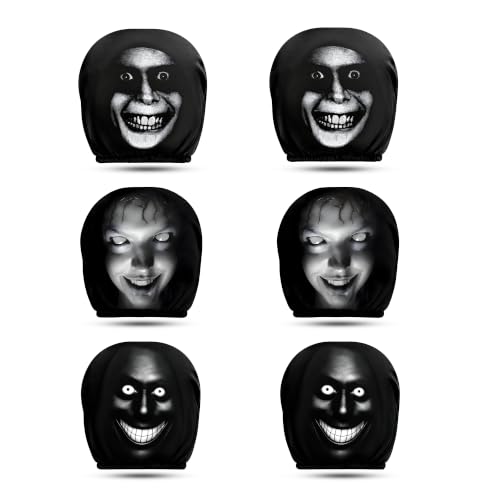 Image of 2Pcs Horror Ghost Face Car Headrest Covers, Universal Stretch Elastic Headrest Protector, Funny Prank Halloween Auto Interior Decor Accessories Fit Most Vehicles (6Pcs)