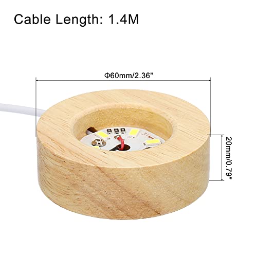 PATIKIL Wooden LED Light Base Stand, Round Wooden 2.36" Dia White Lights Display Pedestals for Crystal Glass Art Decorations Wood Color - Image 2