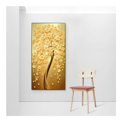 Peinture Golden Rich Tree grand format pour mur de chambre
