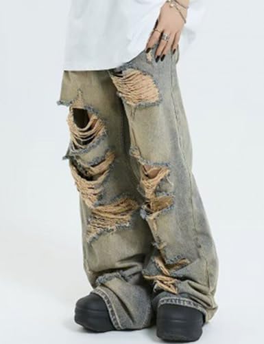 Y2K Baggy Jeans: Men's Straight Leg Distressed Jeans, Hip Hop, Ripped, Skater, Streetwear Pants, Vintage, S/M/L/XL3
