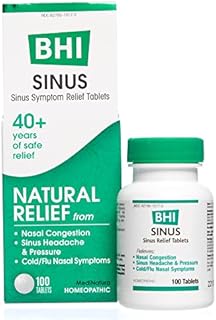 BHI Sinus Natural Congestion Relief 7 Targeted Homeopathic Active Ingredients Help Relieve Nasal Cold Symptoms, Pain, Pressure & Headache Extra Strength Support for Women & Men - 100 Tablets