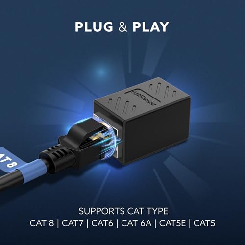 Image of AGARO Cat8 Ethernet Extender Female to Female RJ45 Coupler Adapter, 8P8C Inline LAN Connector for Cat6 /Cat7 /Cat8 Cable Extension, Network Cable Joiner, High-Speed, Stable Connection, Pack of 1