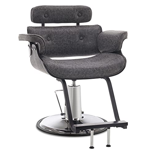 Barberpub Silla de peluquería con reposacabezas, silla de peluquería ajustable en altura para hombre y mujer, silla de control para el hogar, retro, piel sintética, 8261 (gris oscuro) Cover