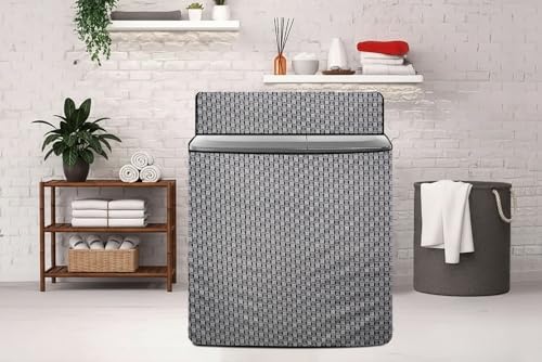 Image of The Furnishing Tree Semi-Automatic Top Load Washing Machine Cover | Waterproof & Dustproof | Easy to Clean | Durable & Washable, Basketweave Grey Polyester (51x80x86 CM)