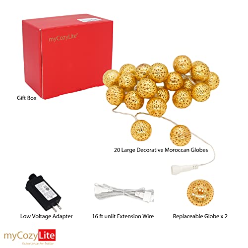 Moroccan String Lights Gold Plug In 20 Led Globe String Lights For Wedding Party, Home Decor, Classroom, Birthday, Christmas, Indoor Outdoor, Metal Orbs, 8 Functions, Timer, Connectable, 10 Ft #TOP6