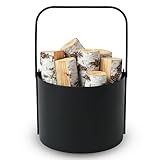 Kapaga - Holzkörbe, Kaminholzkorb aus Metall ⌀ 35 cm, Holzlager innen, Geschweißt - Sofort einsatzbereit, Pulverbeschichtet, Stabiler Holzständer, Feuerholzkorb, Faltbarer Korb mit Griff﻿ - Schwarz