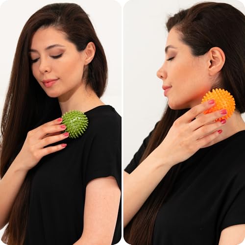 M.S.Lemberg® Igelball Massage Set - Massageball für Reflexzonen, Anti-Stress, Entspannung Geschenk - Noppenball Fußmassage Rücken Nacken Hand Fuß - Ball mit Noppen klein - hart & mittel-weich 4