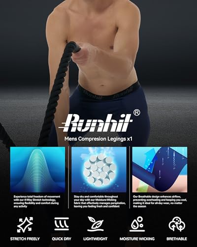 Image of Runhit Mens Compression Pants Running Tights Pockets Sports Leggings Spandex Workout Cycling Athletic Thermal