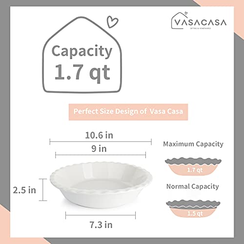 Vasa Casa Ceramic Pie Pan - 10.6 Inches Round Pie Plate For Baking, Deep Pie Dish With Ruffled Edge, White #TOP1
