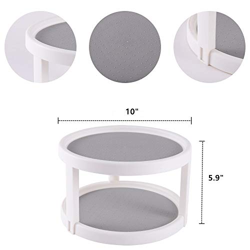 YCOCO Lazy Susan Spice Rack Organizer for Cabinet,2 Tier Rotating Spice Rack,Lazy Susan Turntable Tiered Rotating Kitchen spice Carousel for Cabinets,Pantry,Bathroom Display Stand,White Set of 1 - Thumbnail 2