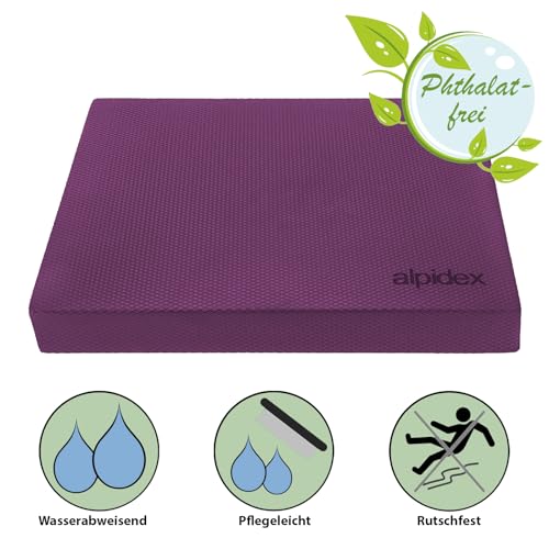 ALPIDEX Balance Pad 40x34x5 cm Balancekissen Violett inkl. 3 Fitnessbänder Stabilität Koordination Verbessertes Gleichgewicht Kissen Rutschfest Wackelkissen Balancegerät Gleichgewichtstrainer
